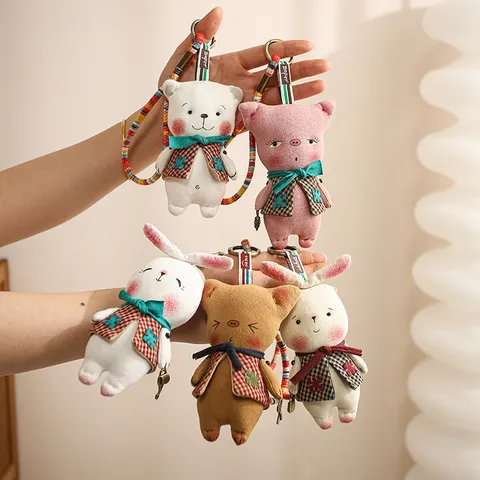 Colgante De Muñeca De Animal De Peluche Hecho A Mano Lindo Oso De Dibujos Animados Gato Conejo Cerdo Llaveros Bolsa Amuleto Lindo Juguete De Peluche Regalo