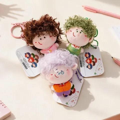 Dreamer Series Explosion Head Plush Doll Keychain Japanese Style Freckle Girl Bag Pendant Curly Hair Stuffed Toy For Girls Gift