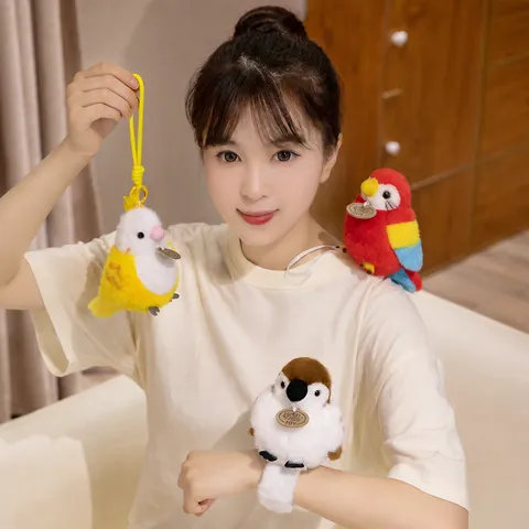 Lindo Juguete de Pájaro de Peluche de Hombro Magnético Animal de Peluche Colgante Loro Pulsera Bofetada Llavero