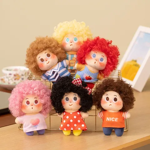 Cute Fluffy Afro Girl Plush Doll Keychain Cartoon Freckle Family Soft Stuffed Figure Bag Pendant Key Ring Toy Gift