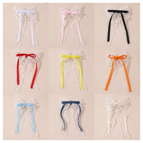 Zachte Ballet Stijl Kant Strik Lint Haarspeld Leuke Stof Eendensnavel Clip Zijkant Pony Clip Haar Accessoires Voor Dames