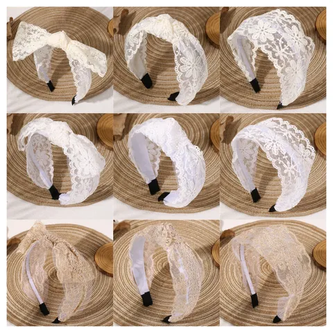 Zoete Kant Strik Hoofdband Brede Rand Antislip Haarring Elegante Mesh Bloemen Haarband Vrouwen Mode Haaraccessoires