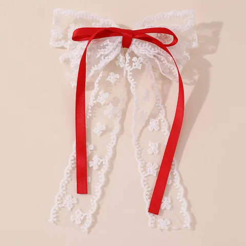 Zachte Ballet Stijl Kant Strik Lint Haarspeld Leuke Stof Eendensnavel Clip Zijkant Pony Clip Haar Accessoires Voor Dames