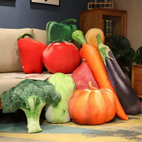 Juguete de Peluche de Fruta y Verdura de Simulación 3D Lindo Maíz Zanahoria Pepino Almohada Cojín de Muñeca Suave Relleno Decoración del Hogar
