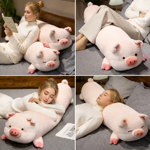 Cute Pig Plush Pillow Soft Stuffed Animal Long Body Pillow Hugging Bed Cushion Cartoon Animal Toy Gift