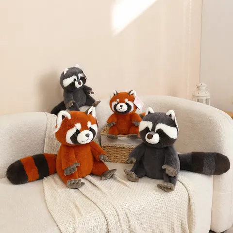 Lindo Simulación Mapache Y Panda Rojo Juguete De Peluche Muñeca De Animales Almohada Suave Y Esponjosa Decoración Del Hogar Regalo
