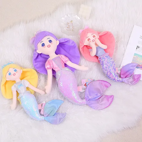 Mermaid Princess Plush Toy Stuffed Animal Cute Glitter Sequin Tail Soft Doll Companion Girl Birthday Gift