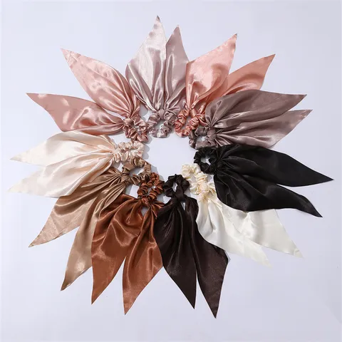 Women Silk Satin Ribbon Scrunchies Set 10 Pieces Elastic Hair Bands Fashion Accessories For Girls Daily Hair Styling