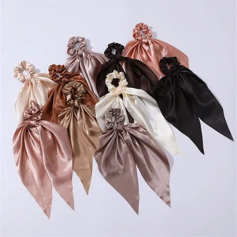 Women Silk Satin Ribbon Scrunchies Set 10 Pieces Elastic Hair Bands Fashion Accessories For Girls Daily Hair Styling
