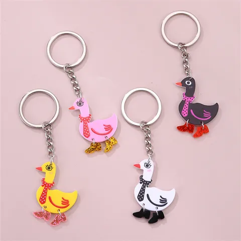 Cute Cartoon Animal Keychain Set Acrylic Duck Bird Key Ring For Couples Friends Bag Pendant Car Key Accessories