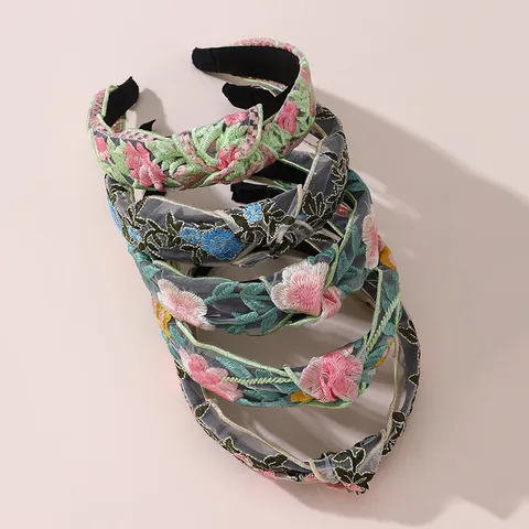 Dames Brede Haarband Geborduurd Bloemen Mesh Haarband Koreaanse Stijl Mode Haaraccessoires Voor Dagelijks Gebruik