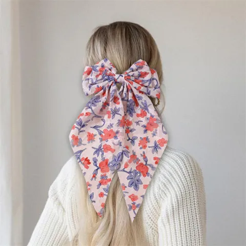 Chiffon Bloemen Strik Haarclip Zoete Lange Lint Scrunchie Haarband Dames Haaraccessoires