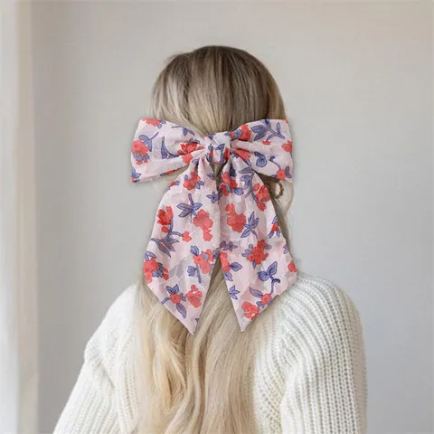 Chiffon Bloemen Strik Haarclip Zoete Lange Lint Scrunchie Haarband Dames Haaraccessoires