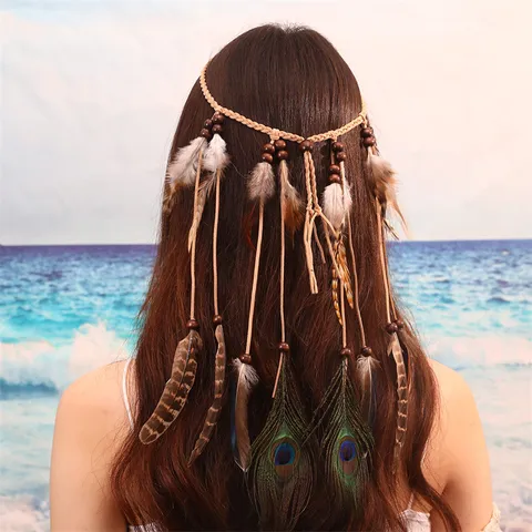 Bohemian Pauwenveer Hoofdband Etnische Indische Haaraccessoires Vakantie Reizen Haarband Voor Vrouwen