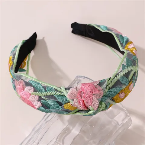 Dames Brede Haarband Geborduurd Bloemen Mesh Haarband Koreaanse Stijl Mode Haaraccessoires Voor Dagelijks Gebruik