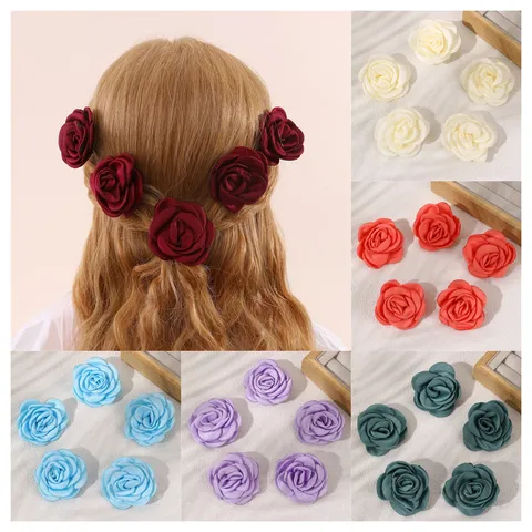 Herfst Winter Stof Roos Bloem Haarspeld Eendensnavel Clip Elegante Zijkant Pony Haarspeld Vrouwen Haar Accessoires