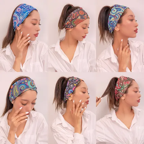 Vintage Etnische Totem Bedrukt Haarband Vrouwen Kruis Draaiknoop Elastisch Stof Haarband Mode Haaraccessoires