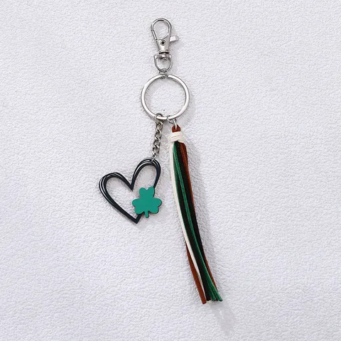 St. Patricksdag Klaver Sleutelhanger Groen Hart Leren Kwastje Sleutelhanger Leuke Tas Bedel Auto Sleutelring Vrouwen Sieraden Cadeau