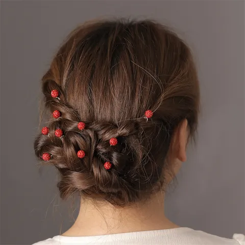 Schattige Ronde Bal Strass U-Vormige Haarspeld Metalen Haarklem Voor Vrouwen Dagelijkse Styling Haaraccessoires