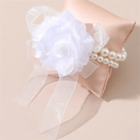 Braccialetto Con Fiore Da Polso In Perla Artificiale Fatto A Mano Fiocco Sposa Festa Di Matrimonio Corsage Floreale Gioiello Da Mano Donna