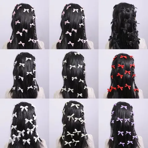 Zoete Polyester Lint Mini Strik Haarspangen Set Leuke Stijl Haaraccessoires Voor Vrouwen