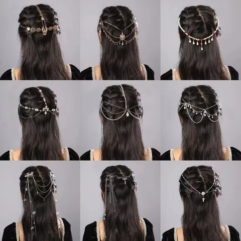 Vintage Boho Kristal Voorhoofdketting Haaraccessoires Strass Kunstparel Kwast Hoofdtooi Bruid Haarjuwelen voor Vrouwen