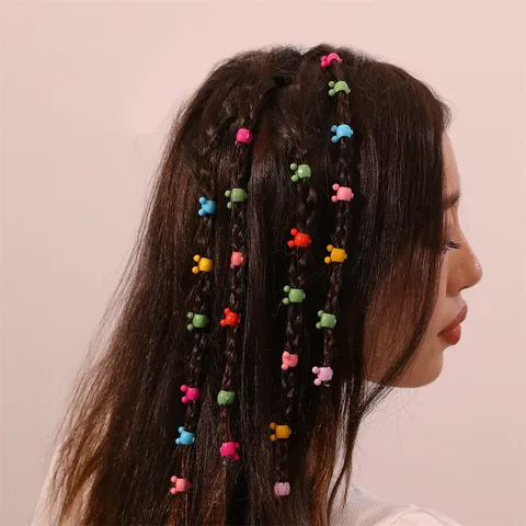 Colorful Bear Hair Clips Mini Hair Claws Resin Dreadlock Beads Hair Accessories For Women Girls Daily Styling