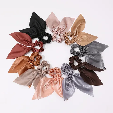 Vrouwen Satijn Haar Scrunchies Korte Lint Effen Kleur Elastische Haarbanden Frans Elegante Paardenstaart Houder