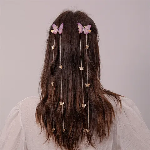 Retro Mesh Vlinder Haarklem Metalen Kwastketting Haarspeld Elegant Haaraccessoire Voor Vrouwen Dagelijkse Reizen Styling