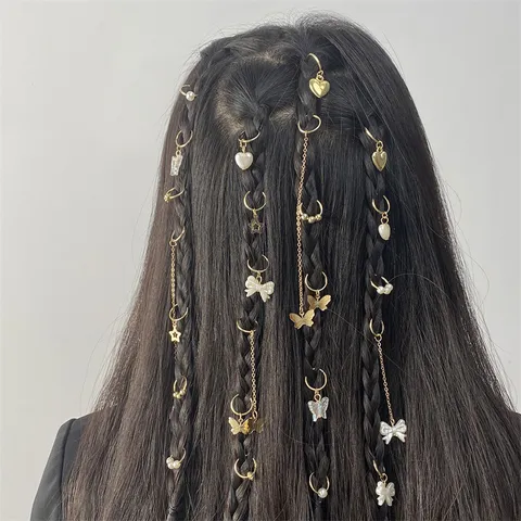 Women Fashion Hair Braiding Rings Metal Gold Hair Cuffs Dreadlocks Beads Butterfly Hair Clips Hair Accessories Jewelry