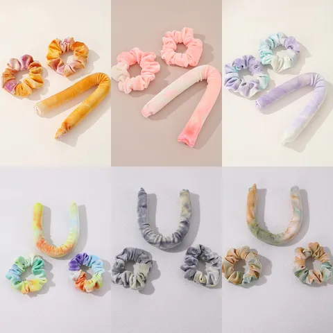 Hittevrije Haar Krulstok En Scrunchies Set Fluweel Batik Haarrollers