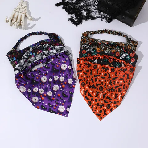 Halloween Hoofdband Stof Bedrukt Schedel Pompoen Spook Haarband Elastische Haaraccessoires Voor Vrouwen Feest Festival