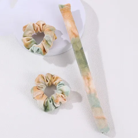 Hittevrije Haar Krulstok En Scrunchies Set Fluweel Batik Haarrollers