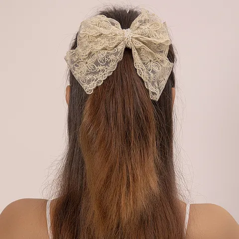 Vrouwen Zoete Kant Strik Haarspeld Elegante Parel Veerclip Mode Haaraccessoires Voor Dagelijks Feest Haarstyling