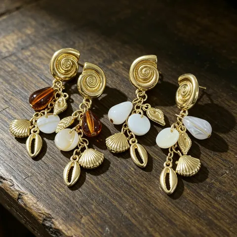 European American Fashion Summer Vacation Conch Shell Tassel Earrings 925 Sterling Silver Earring Post Alloy Artificial Pearl Drop Earrings Women Jewelry