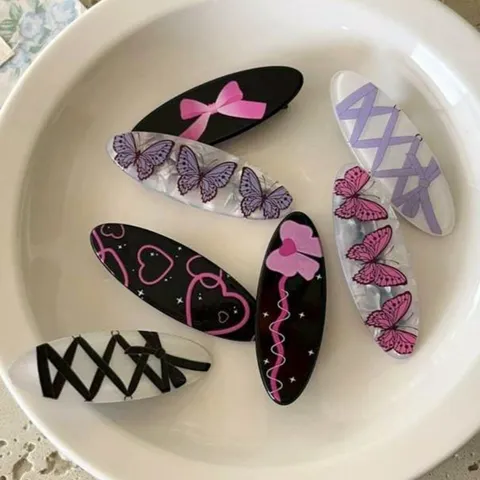 Sweet Bowknot Butterfly Heart Hair Clip Imitation Acetate Duckbill Side Hairpins Cute Hair Accessories For Women