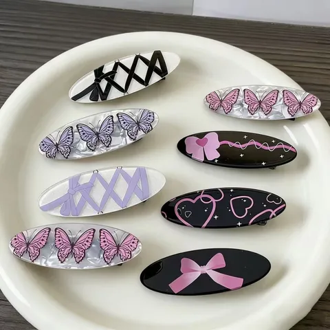 Sweet Bowknot Butterfly Heart Hair Clip Imitation Acetate Duckbill Side Hairpins Cute Hair Accessories For Women