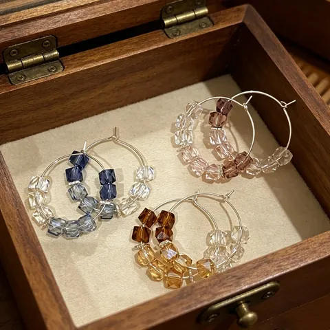 Gradient Color Irregular Crystal Beaded Hoop Earrings Handmade Geometric Circle Ear Jewelry For Women Daily Party