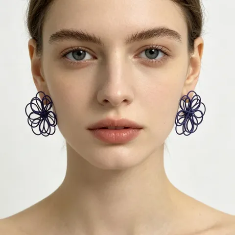 Handmade Woven Hollow Floral Stud Earrings With 925 Sterling Silver Earring Post Niche Resort Style Women Jewelry