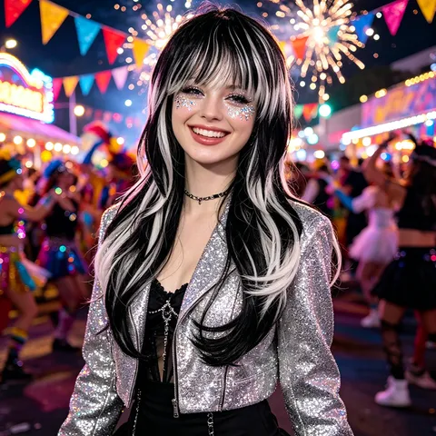 Halloween Cosplay Party Long Straight Layered Wig Synthetic Hair Festival Party Hair Styling Long Wig For Women