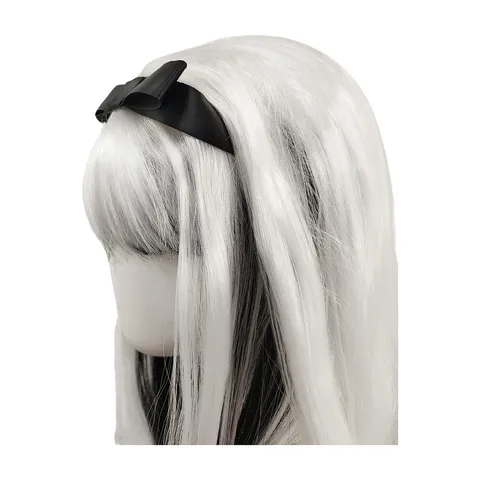 Dark Style Gothic Long Straight Wig With Highlights Bangs And Bow Hairband Black And White Cosplay Party Wig For Women