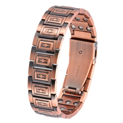 Vintage Pure Copper Magnetic Bracelet For Men Retro Cross Relief Antique Copper Chain Bracelet
