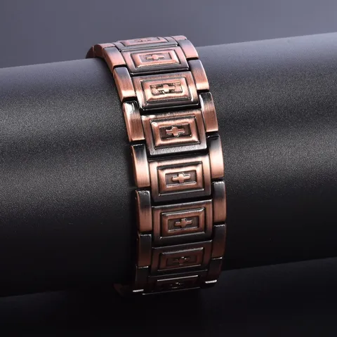 Vintage Pure Copper Magnetic Bracelet For Men Retro Cross Relief Antique Copper Chain Bracelet