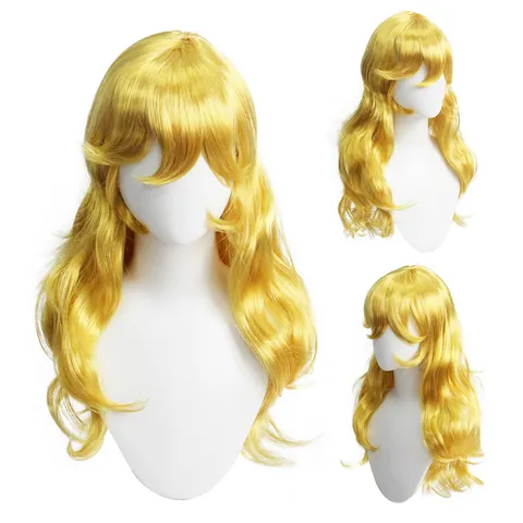 Lange Blonde Lockige Perücke Lange Wellenförmige Cosplay Perücke Hitzebeständige Synthetische Haare Für Halloween Party Anime Kostüm Damen