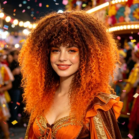 Halloween Gradient Corn Perm Wig Women Pumpkin Carnival Party Short Curly Bubble Hair Cosplay Stage Costume Wig