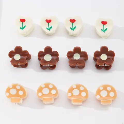 Sweet Cute Floral Heart Mushroom Acrylic Mini Hair Claws Set Candy Color Hair Clips Daily Hair Accessories For Women