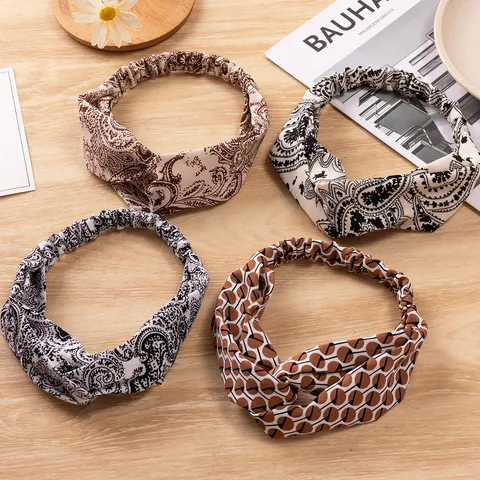 Damen Retro Kreuz Satin Haarband Vintage Paisley Geometrisch Bedruckt Twist Geknotet Haarreif Elegante Tägliche Haarschmuck