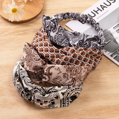 Damen Retro Kreuz Satin Haarband Vintage Paisley Geometrisch Bedruckt Twist Geknotet Haarreif Elegante Tägliche Haarschmuck