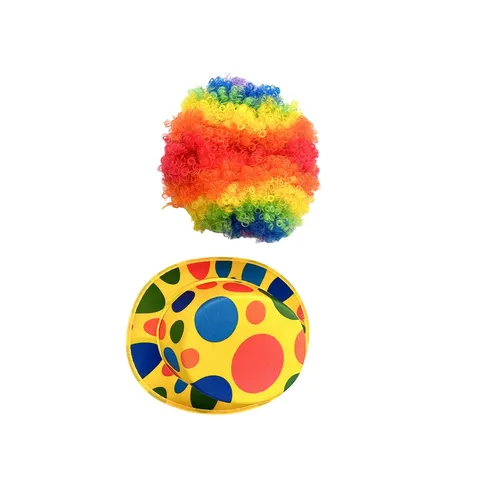 Halloween Clown Afro Wig Polka Dot Party Hat Colorful Curly Synthetic Hair Costume Performance Dress Up Accessories