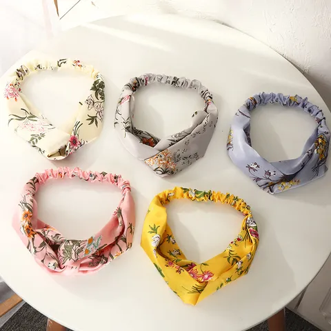 Fascia per Capelli in Tessuto con Stampa Floreale Retrò Incrocio Elastico Accessorio per Capelli per Donne